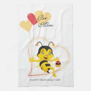 Adorable Bee Mine Valentine's Day Bee Cartoon Tea Towel