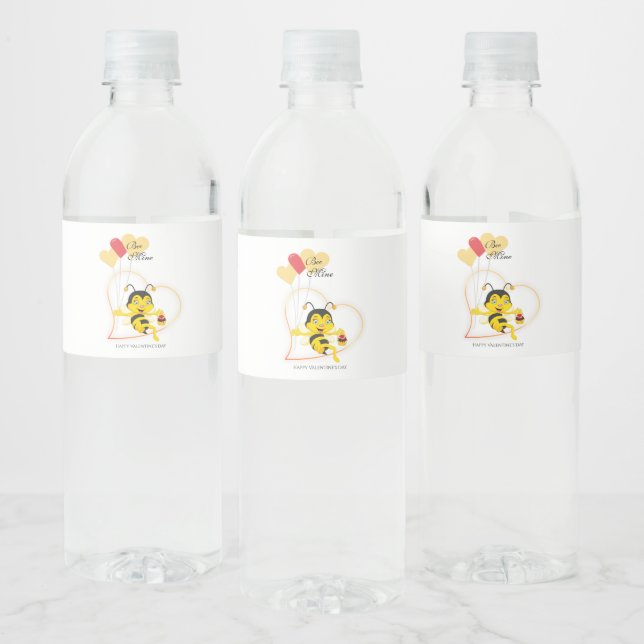 Adorable Bee Mine Valentine's Day Bee Cartoon Water Bottle Label (Bottles)