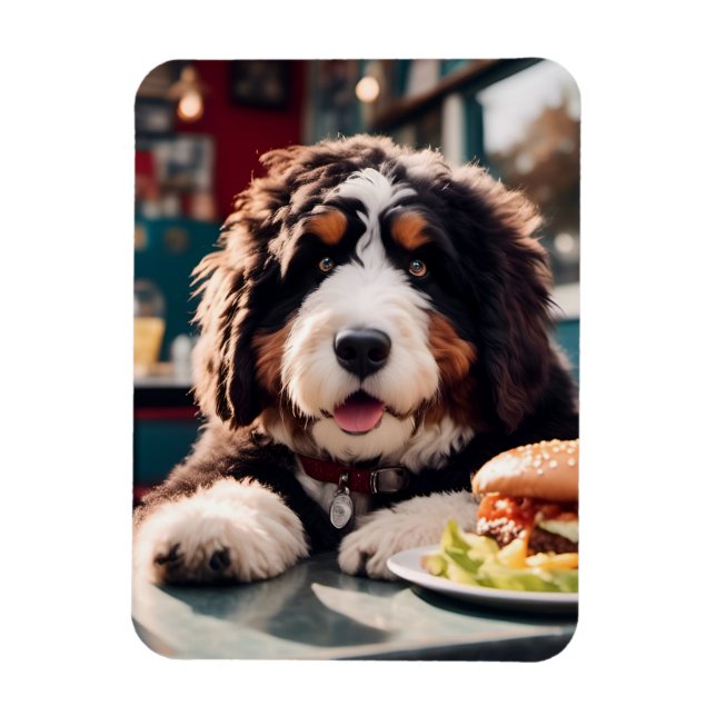 Adorable Bernerdoodle at the Diner Magnet (Vertical)
