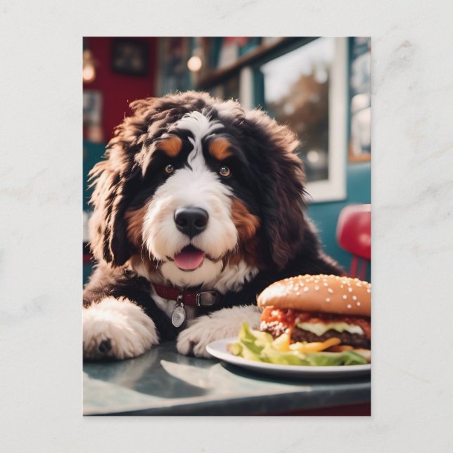 Adorable Bernerdoodle at the Diner Postcard (Front)