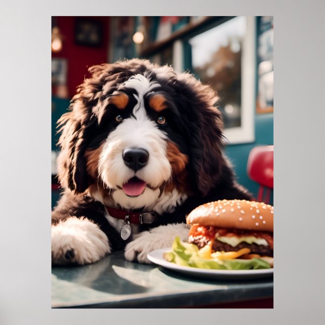 Adorable Bernerdoodle at the Diner Poster (Front)