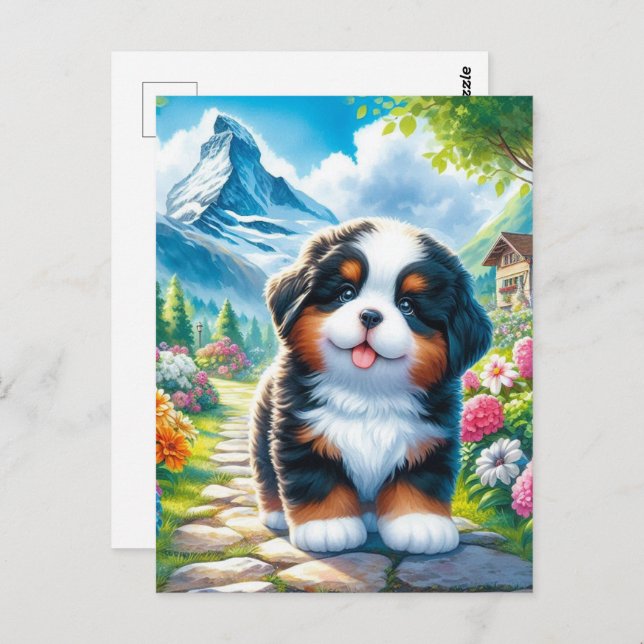 Adorable Bernese Mountain Dog Puppy Postcard (Front/Back)