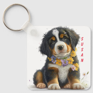 Adorable Bernese Puppy Dog Key Ring