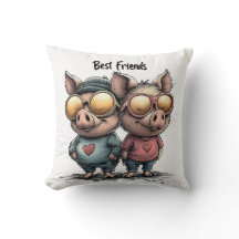 Adorable "Best Friends" Pig Pillow