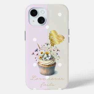 Adorable Bible Mauve Grey Dot Floral Cupcake Heart iPhone 15 Case