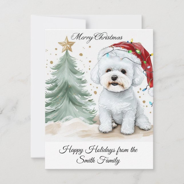 Adorable Bichon Personalised Christmas |  Holiday Card (Front)