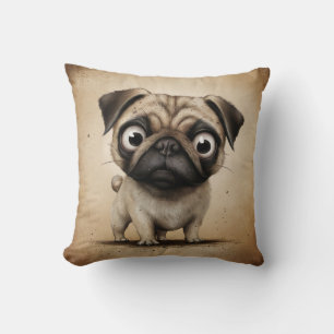 Adorable Big-Eyed Pug Illustration Cushion