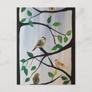 Adorable bird painting postcard