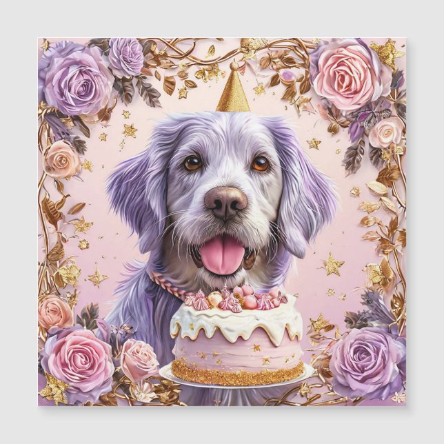 Adorable Birthday Dog with Cake Celebrating (Front)