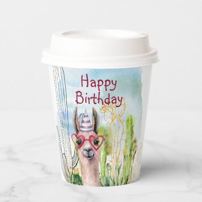Adorable Birthday Llama Paper Cups (Front)