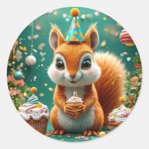 Adorable birthday Squirrel Classic Round Sticker