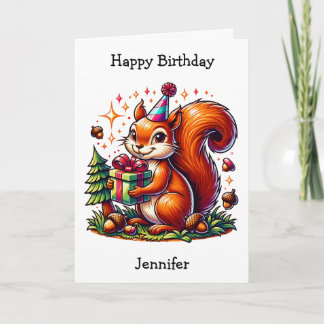 Adorable Birthday Squirrel | Colouring Page Card