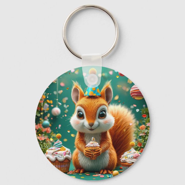 Adorable birthday Squirrel Key Ring (Front)