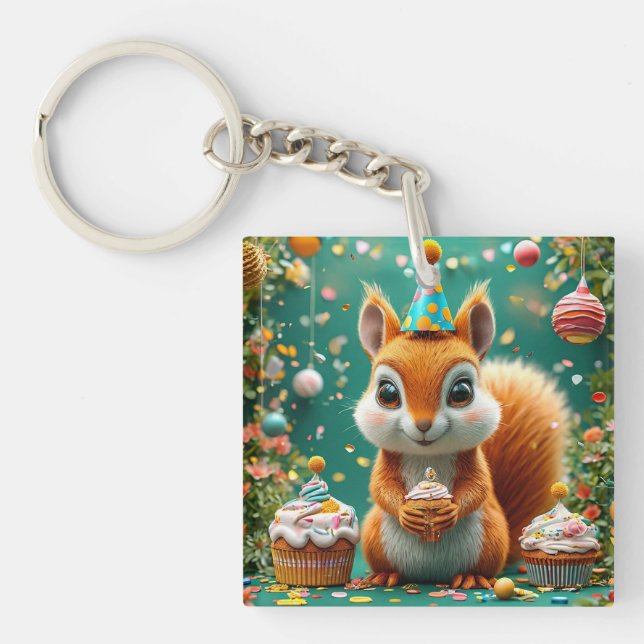 Adorable birthday Squirrel Key Ring (Front)