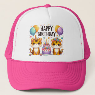 Adorable Birthday Wishes-Cap Baby Tiger Pink Colou Trucker Hat