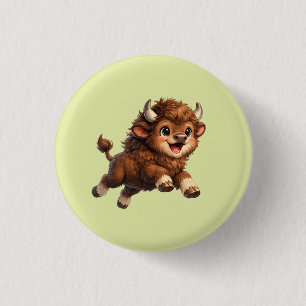 Adorable Bison Playfully Running with a Joyful 3 Cm Round Badge