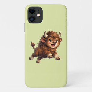 Adorable Bison Playfully Running with a Joyful  iPhone 11 Case