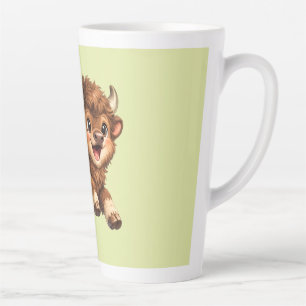 Adorable Bison Playfully Running with a Joyful Latte Mug