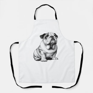 Adorable black and white bulldog sketch apron