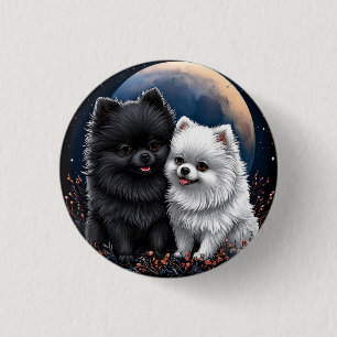 Adorable Black and White Pomeranian Puppies 3 Cm Round Badge
