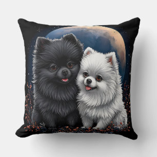 Adorable Black and White Pomeranian Puppies Cushion