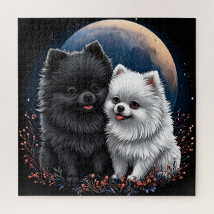 Adorable Black and White Pomeranian Puppies Jigsaw Puzzle