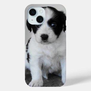 Adorable Black and White Puppy iPhone 15 Case