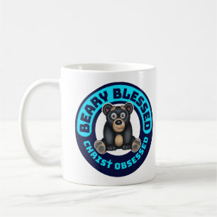 Adorable Black Bear, Beary Blessed Christ Obsessed Coffee Mug