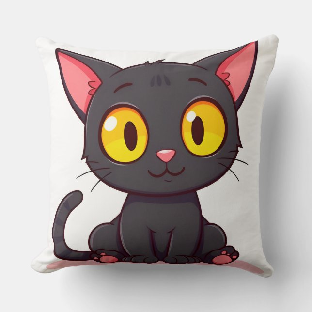 Adorable Black Cartoon Cat Cushion (Front)