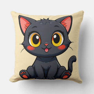 Adorable Black Cartoon Cat Cushion