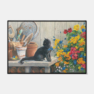 Adorable Black Cat Rug, Animal Lovers Doormat