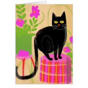Adorable Black Cat With Houseplants