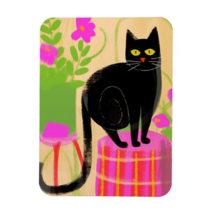 Adorable Black Cat With Houseplants Magnet