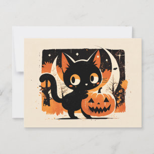 Adorable Black Cat with Jack-o’-lantern Postcard