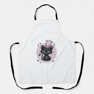 Adorable Black Cat with Pink Hat Conquette  Apron