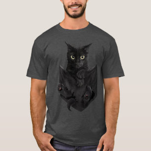 Adorable Black Cat Yellow Eyes Kitten Pocket  T-Shirt