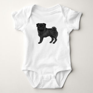 Adorable Black Colour Pug Mops Dog Illustration Baby Bodysuit