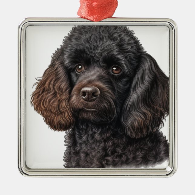 ADORABLE BLACK FRENCH POODLE PUPPY DOG METAL ORNAMENT (Front)