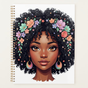 Adorable Black Girl W/ Flower Crown Afro Planner