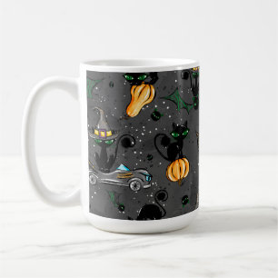 ADORABLE BLACK HALLOWEEN KITTEN WITH GREEN EYES COFFEE MUG