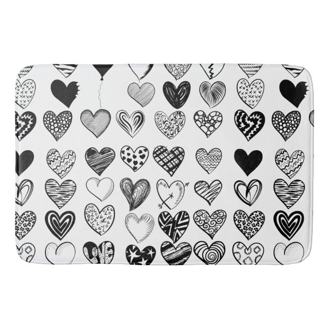 Adorable Black Heart Scribble Drawing Bath Mat (Front)