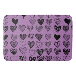 Adorable Black Heart Scribble Drawing Bath Mat