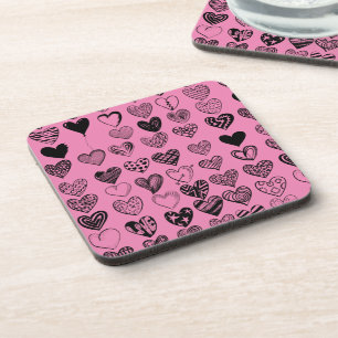 Adorable Black Heart Scribble Drawing Beverage Coa Coaster