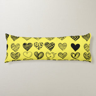 Adorable Black Heart Scribble Drawing Body Cushion