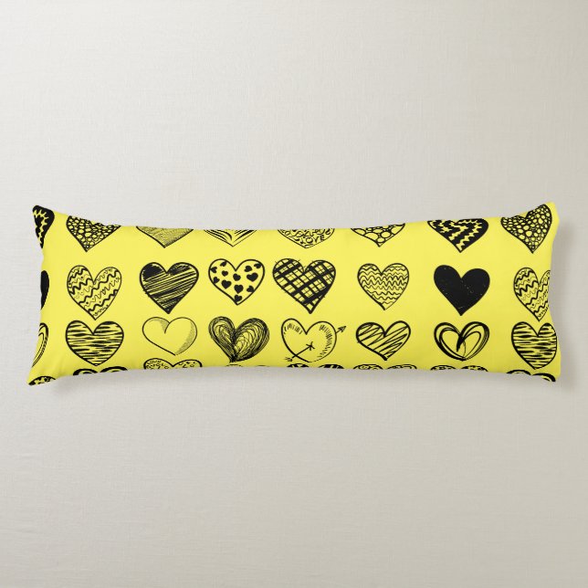 Adorable Black Heart Scribble Drawing Body Cushion (Front)