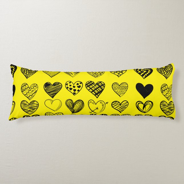 Adorable Black Heart Scribble Drawing Body Cushion (Front)