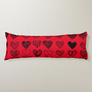 Adorable Black Heart Scribble Drawing Body Cushion