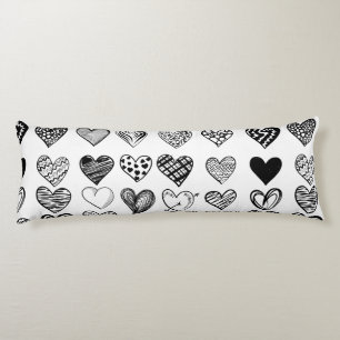 Adorable Black Heart Scribble Drawing Body Cushion