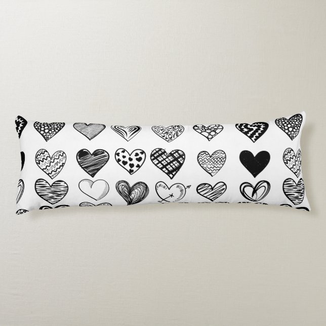 Adorable Black Heart Scribble Drawing Body Cushion (Back)