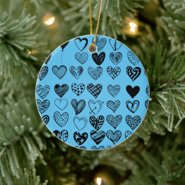 Adorable Black Heart Scribble Drawing Ceramic Orna Ornament (Tree)